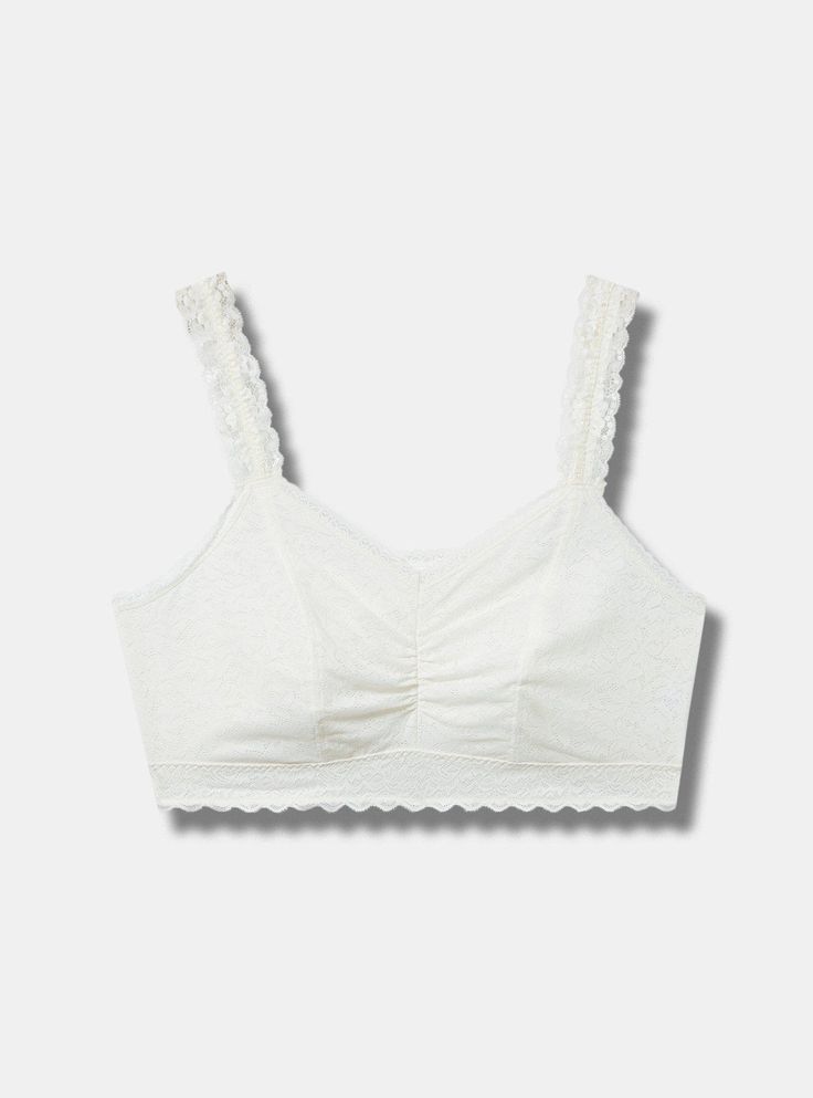 Matching Style(s): Search 13886191 FIT Bralette comfort, bra-like support. Wireless cups. Convertible straps go from standard to racerback. New, easier fit so there's no need to size up. MATERIALS + CARE 4-Way Stretch Lace: Stretches in every direction and feels incredibly soft and comfortable against your skin. Amazing stretch and recovery. Smoothing properties. 80% nylon, 20% spandex. Machine wash cold. Tumble dry low. Imported. DETAILS Adjustable straps. Scalloped lace trim. Perfect design to Cream Underwire Bra, Summer Cream Underwire Bra, White Bra With Delicate Spaghetti Straps, White Spaghetti Strap Bra With Delicate Straps, Summer Fitted Nursing Bra With Adjustable Straps, Seamless White Nursing Bra, White Spaghetti Strap Bra With Adjustable Straps, Spring Cream Bra With Built-in Support, Summer Nursing Bra With Removable Pads