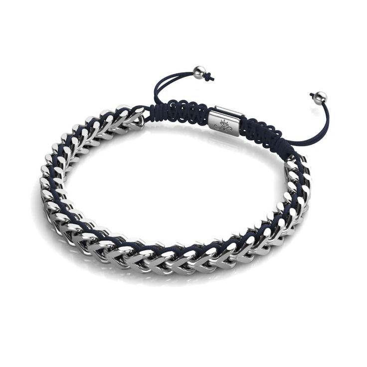 The Gaia Wheat Chain Bracelet by NOGU is a unisex accessory featuring a hand-crafted silver chain interlocking with adjustable black nylon cord. This bracelet's base is made of stainless steel and includes a matching silver logo plate. The Gaia Wheat Chain Bracelets come in various finishes including silver. Each bracelet is one size fits all. Adjustable Silver Cuban Link Jewelry, Minimalist Adjustable Metal Cuban Link Bracelet, Casual Adjustable Chain Bracelet As Gift, Casual Adjustable Chain Bracelet Gift, Minimalist Adjustable Curb Chain Bracelets, Casual Silver Adjustable Chain Bracelet, Minimalist Adjustable Curb Chain Bracelet, Adjustable Cuban Link Silver Chain, Adjustable Metal Jubilee Braided Bracelets