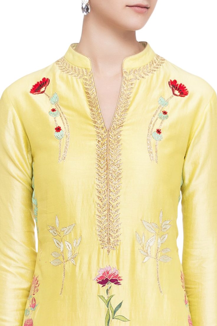 Yellow kurta with all-over embroidery and notched mandarin collar. Comes with pink palazzo.
Component: 2
Embroidered
Neckline: Mandarin Collar
Sleeve Length: Three Quarter
Fabric: Silk Chanderi
Color: Yellow, Pink
Straight kurta
Notched round neckline - Aza Fashions Kurta And Palazzo, Yellow Kurta, Palazzo Set, Yellow Silk, Straight Kurta, Embroidered Neckline, Mandarin Collar, Set For Women, Aza Fashion