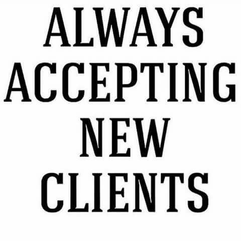 a black and white sign that says always accepting new client