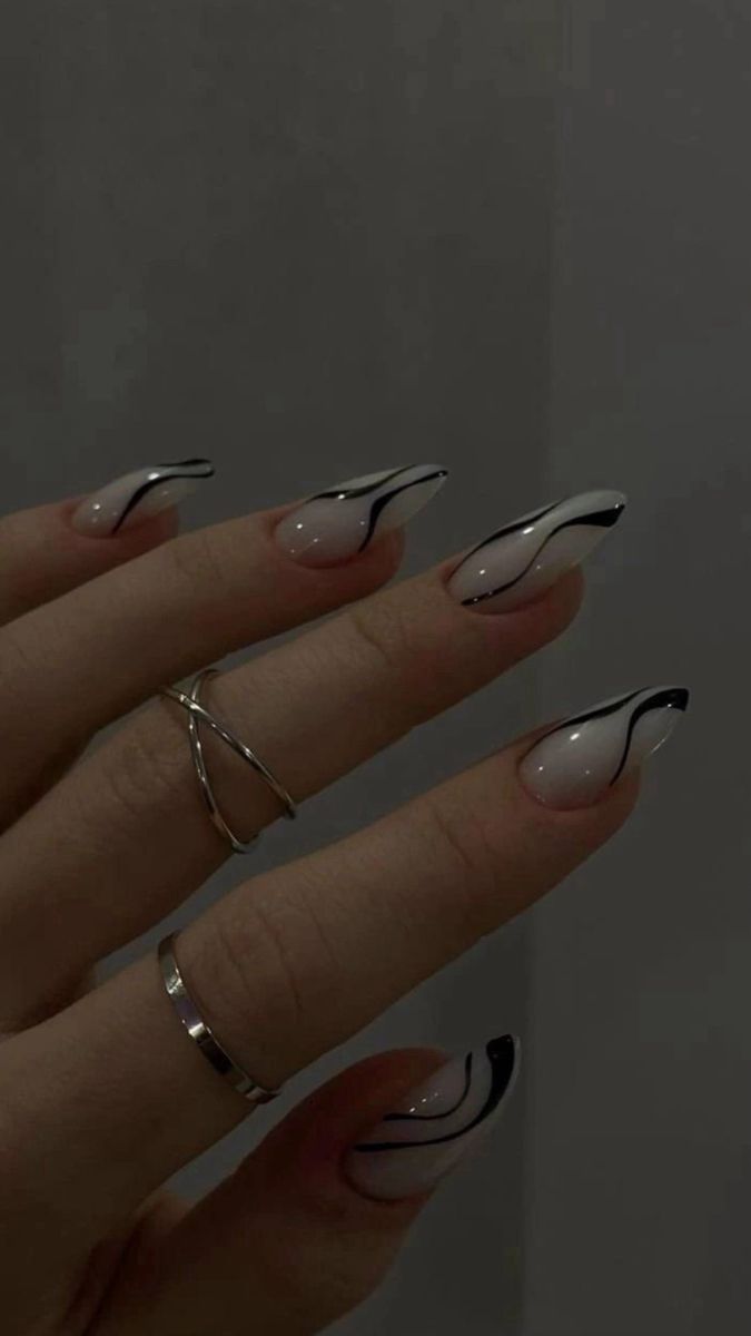 Black and white nails | dark feminine | power | reputation | self love | priority | Reputation Acrylic Nails, Dark Feminine Nails Almond, Dark Feminine Nails Design, Eras Tour Nails Reputation, Reputation Nails Inspired, Monotone Nails, Reputation Taylor Swift Nails, Reputation Nails Taylor Swift, Nails Dark Feminine