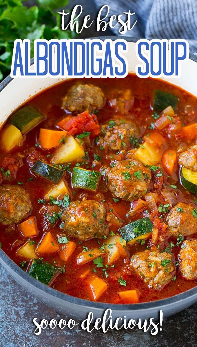 the best albondigas soup is so delicious and easy to make it's full of meatballs, vegetables, and spices