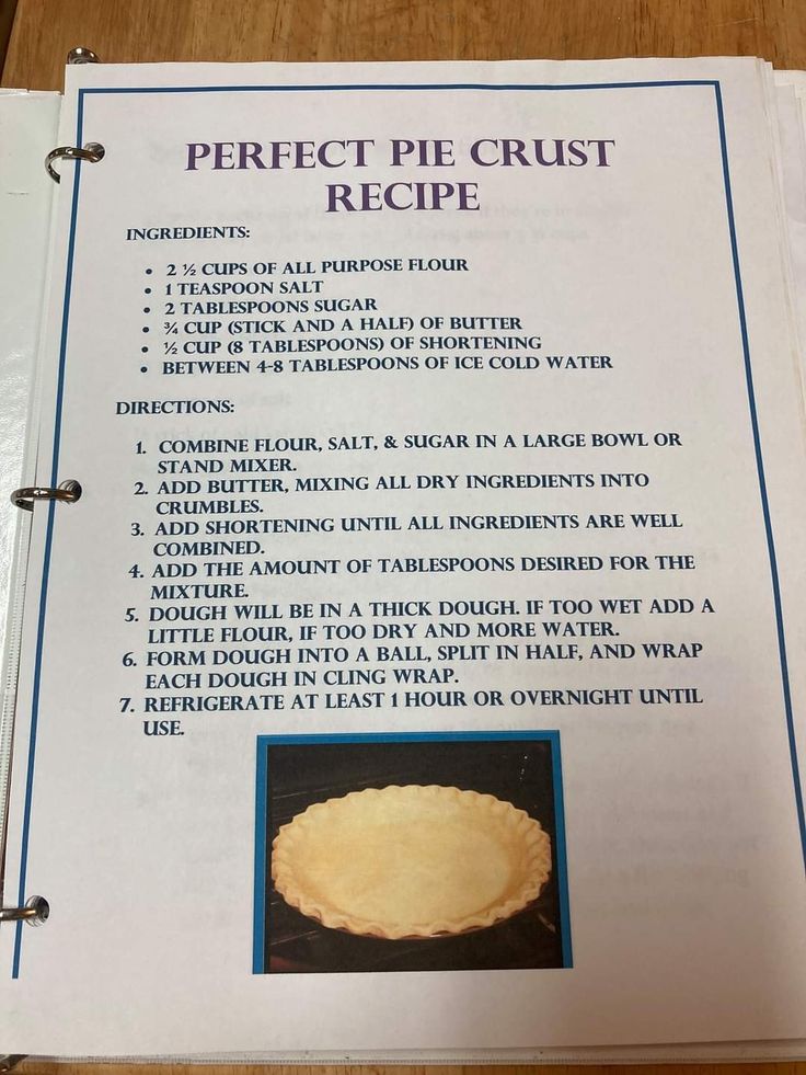 the recipe book is open to show an image of a pie on top of it