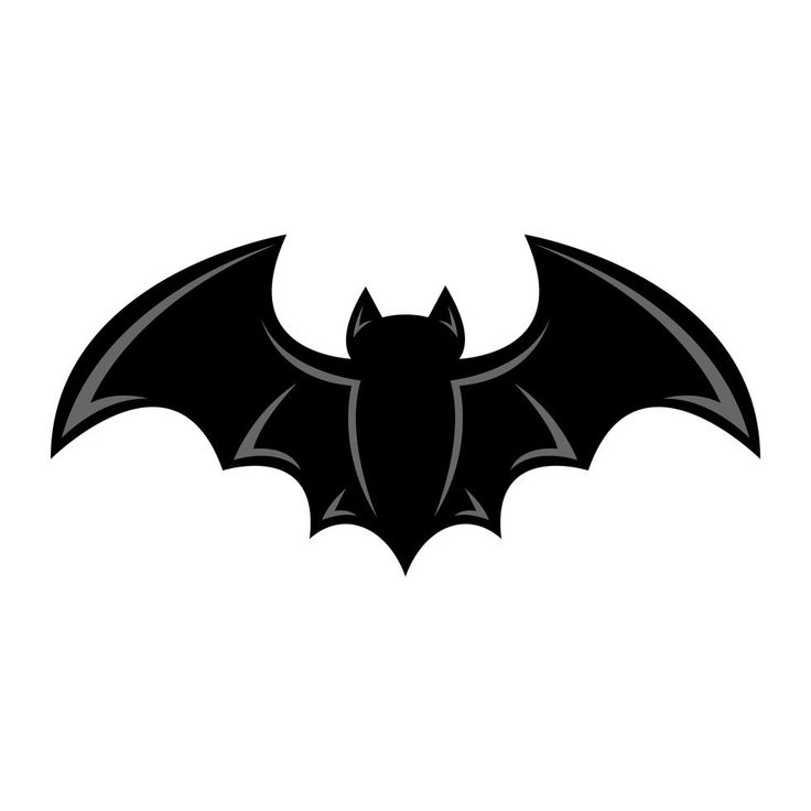 the bat symbol is shown in black on a white background, with an open wing