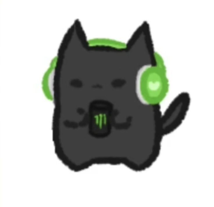 a black cat with headphones on it's ears