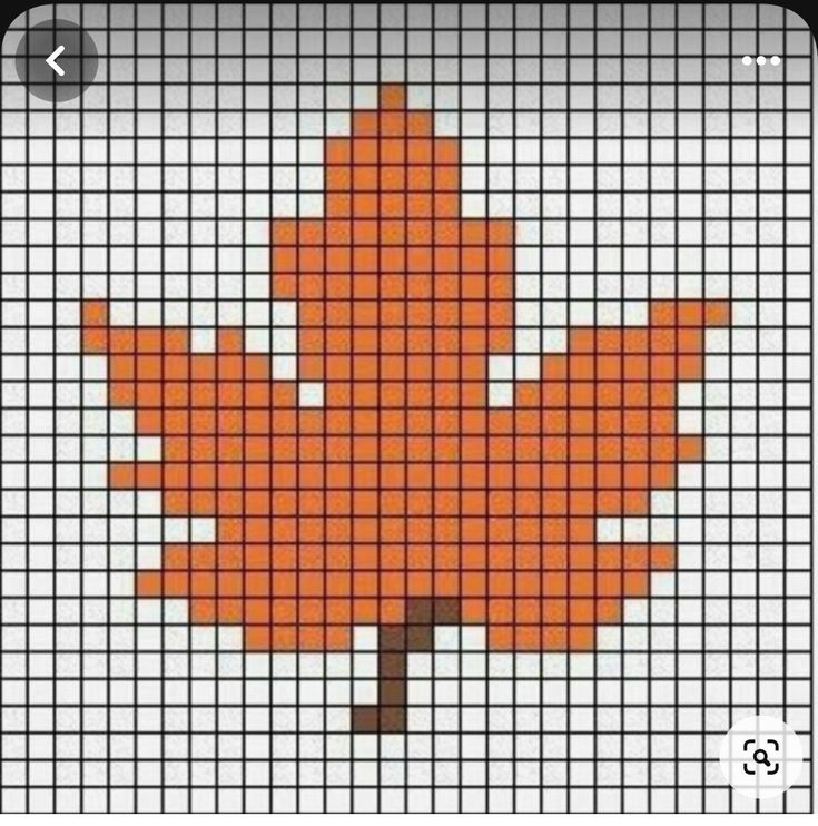 a cross stitch pattern with an orange maple leaf on the front and bottom half of it