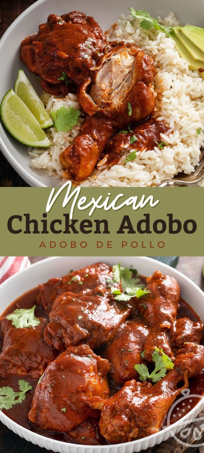 mexican chicken adobo served with rice and cilantro