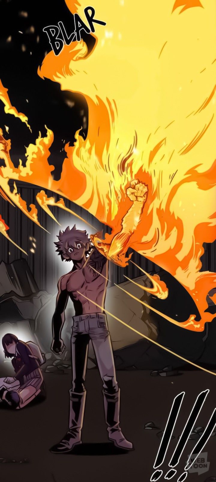 an image of a cartoon character with fire in the background