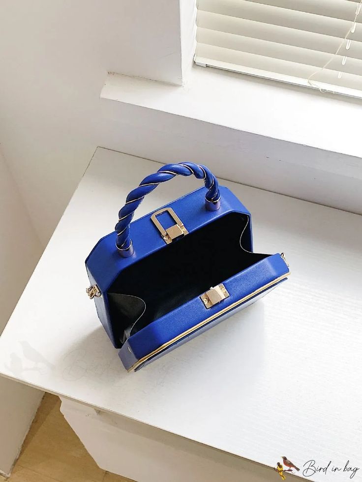 BirdinBag - Compact Letter Chain Box Bag Rectangular Box Bag With Gold-tone Hardware For Shopping, Trendy Square Evening Bag As Gift, Trendy Square Evening Bag For Gift, Rectangular Box Bag With Gold-tone Hardware For Daily Use, Rectangular Box Bag For Gifts, Blue Rectangular Box Bag For Daily Use, Rectangular Box Bag For Shopping, Blue Rectangular Case Box Bag For Daily Use, Square Box Bag With Top Carry Handle For Gift