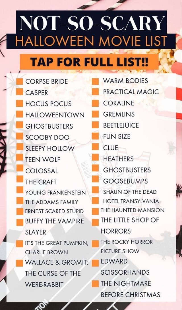 a halloween movie list with the words not so scary written in orange and black on it