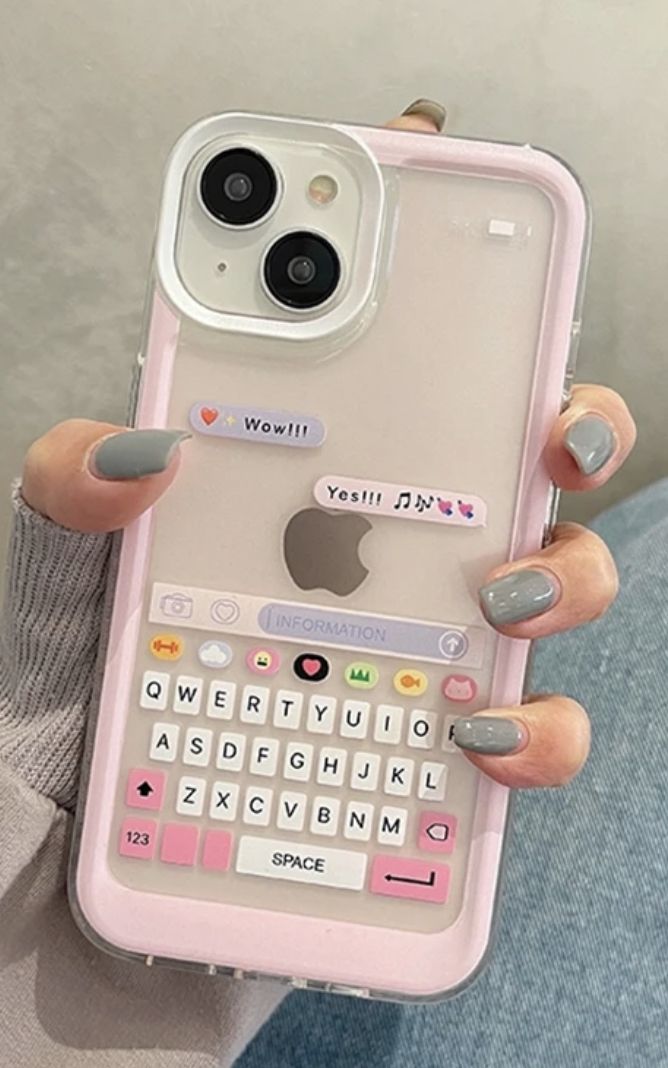 a person holding an iphone case with stickers on it