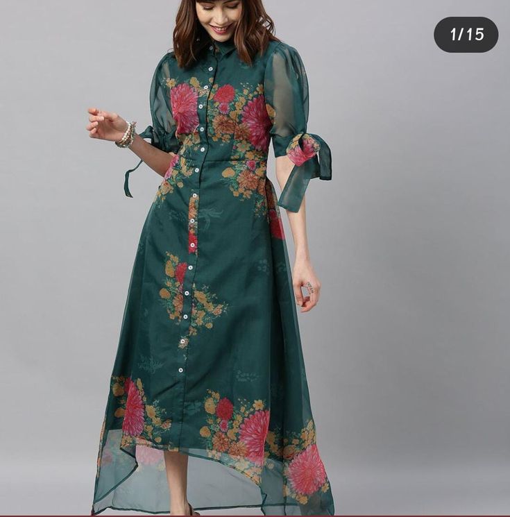 Organza Kurti Designs, Office Wear Dresses, Printed Organza, Long Dress Design, Organza Dress, Designer Dresses Casual, Stylish Dresses For Girls, Frock Design, Stylish Dress Designs