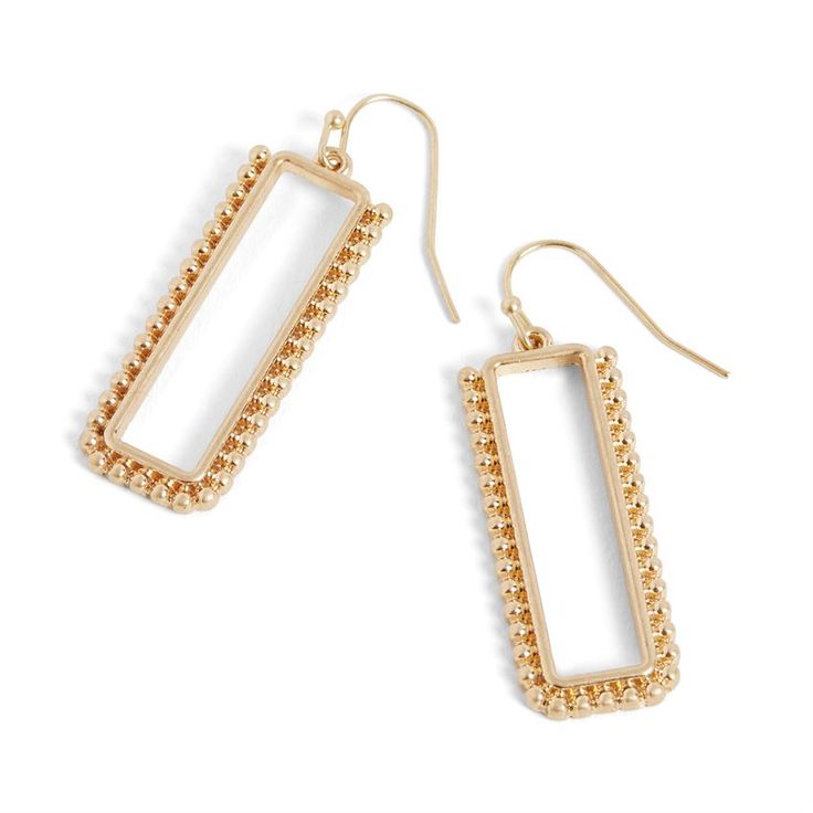 Studded Rectangle Drop - Gold Trendy Rectangular Metal Jewelry, Rectangular Linear Earrings For Gift, Square Hypoallergenic Earrings For Gift, Hypoallergenic Square Earrings For Gifting, Gold Rectangular Linear Earrings For Everyday, Hypoallergenic Square Earrings As Gift, Hypoallergenic Square Earrings For Gifts, Everyday Rectangular Nickel Free Earrings, Everyday Nickel-free Rectangular Earrings