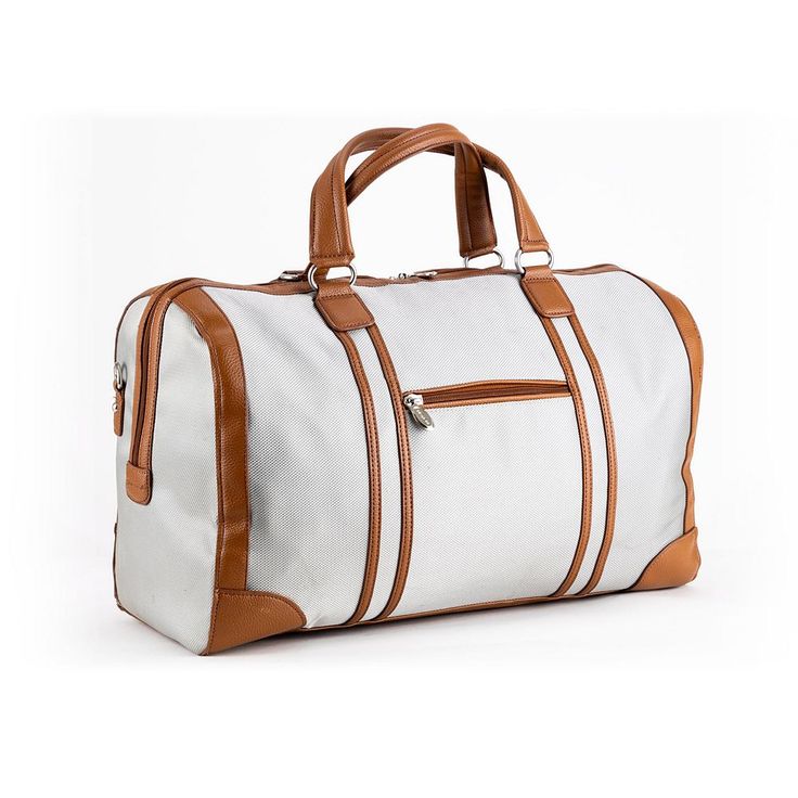 Store everything you need for a weekend getaway in this McKlein Webster 20-inch duffel bag. Store everything you need for a weekend getaway in this McKlein Webster 20-inch duffel bag. LUGGAGE FEATURES Open and carry easy with dual handles Fully lined interior with accented in trim & silver hardware makes storage a dream with lockable zipper Full-length zipper makes reaching the interior clothing, protected tablet pocket and travel/business accessory organizer easy Exterior back zipper pocket for White Tote Gym Bag For Travel, Functional White Satchel For Travel, Functional White Travel Satchel, White Travel Bag With Leather Handles For Weekend Trips, Casual White Travel Duffle Bag, White Luggage With Everyday Sleeve, White Travel Bag With Luggage Sleeve, White Duffle Bag With Luggage Sleeve For Travel, White Luggage With Sleeve For Everyday Use