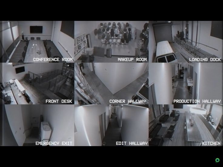 several images show the inside of a room with people in it, and there is a zoom lens