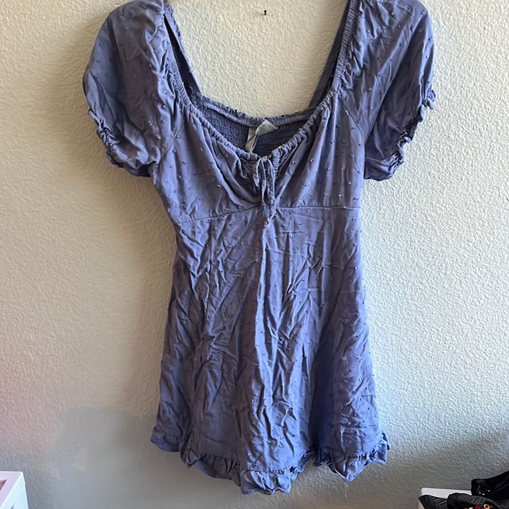 Never Worn But No Tags . Great Condition Just A Little Wrinkly. Fits More Like An Xs Light Blue Short Sleeve Summer Mini Dress, Casual Blue Floral Mini Dress, Blue Cotton Mini Dress For Day Out, Blue Short Sleeve Sundress, Casual Flowy Light Blue Mini Dress, Blue Short Sleeve Summer Mini Dress, Blue Flowy Mini Dress With Short Sleeves, Casual Light Blue Flowy Mini Dress, Blue Cotton Mini Dress With Short Sleeves