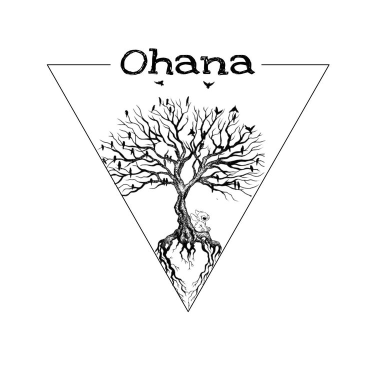 a black and white drawing of a tree with the word ohana on it