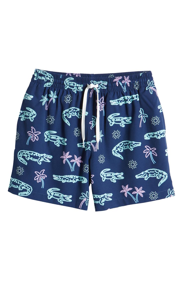 Lightweight and perfectly stretchy, these lined swim trunks move easily in the water and dry quickly on land for comfort no matter where you take them. 5 1/2" inseam; 22" leg opening; 11" front rise; 14 1/2" back rise (size Medium) Lined 92% polyester, 8% spandex Machine wash, tumble dry Imported Casual Relaxed Fit Swim Trunks For Pool, Casual Swim Trunks With Built-in Shorts For Pool, Casual Short Swim Trunks For Swimming, Casual Stretch Swim Trunks For Beach, Casual Swim Trunks With Upf 50+ For Beach, Casual Swim Trunks For Beach Season Water Sports, Relaxed Fit Moisture-wicking Swim Trunks For Beach Season, Casual Swim Trunks Upf 50+ For Beach, Casual Short Swim Trunks For Water Sports