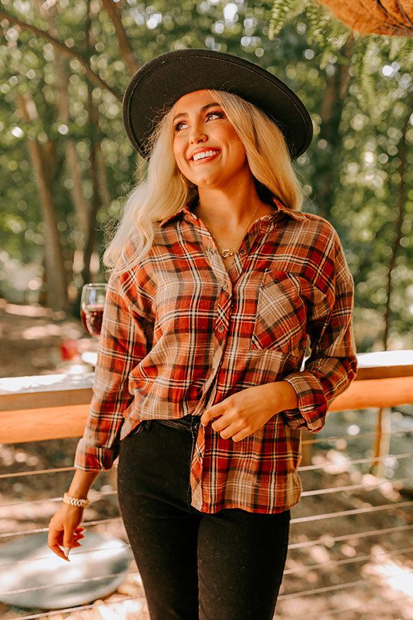 A fall essential, our on trend 'Energy Matched Flannel' features lightweight material patterned with a warm taupe and rust hued plaid print, a button down front with a collared neckline, long loose sleeves with button closure cuffs, a single accent chest pocket, and a relaxed silhouette that ends in a rounded hemline! Measurements S-M : Bust 40", Hip 40", Length 28", Sleeve Length 20", Waist 40". M-L : Bust 44", Hip 44", Length 29", Sleeve Length 20", Waist 44". Brown Flannel Shirt For Work, Fall Flannel Shirt With Button Closure, Brown Button-up Flannel Shirt For Fall, Brown Flannel Shirt With Button Closure For Work, Brown Button Closure Flannel Shirt For Work, Brown Tops For Casual Gatherings In Fall, Fall Flannel Shirt For Casual Gatherings, Everyday Brown Button-up Flannel Shirt, Brown Button-up Flannel Shirt For Everyday