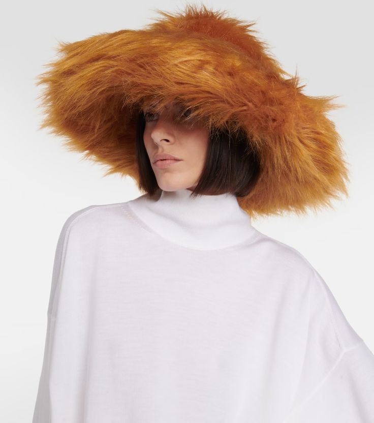 Faux fur hat in orange - Ruslan Baginskiy | Mytheresa Fluffy Faux Fur Hat For Fall, Bucket Hat Fashion, Fur Hats, Faux Fur Hat, Made In Ukraine, Spring Bags, Fur Hat, Accessories Collection, Hat Fashion