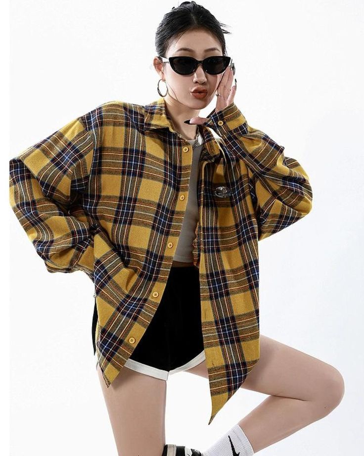 A checked shirt that adds flavor to your style. 

It has a loose silhouette and can also be used as a cover-up. 

This is a recommended item that will expand your coordination if you own one. 

◾️Model
Height/Weight: 167cm(65.7in)/40kg(88.1lb)
Try size: M




Cm
(inches)

Length
Chest
Shoulder
Sleeve length


M
72(28.3)
120(47.2)
53.5(21.0)
56(22.0)


L
75(29.5)
126(49.6)
56(22.0)
57.5(22.6)


XL
78(30.7)
132(51.9)
58.5(23.0)
59(23.2)


2XL
81(31.8)
138(54.3)
61(24.0)
60.5(23.8) Oversized Flannel Spring Tops, Oversized Flannel Top For Spring, Spring Oversized Flannel Top, Casual Long Sleeve Yellow Shirt, Casual Yellow Long Sleeve Shirt, Trendy Plaid Flannel Shirt, Oversized Casual Flannel Shirt For Spring, Casual Flannel Shirt For Spring, Summer Casual Plaid Shirt