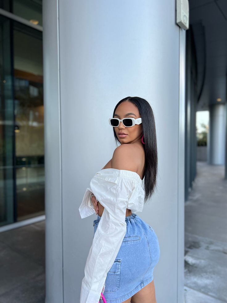 Stepping into Spring like…this skirt is a closet must have. “Stella” was crafted from a stretchy denim fabric and a waist draw string that makes this skirt the perfect fit. Wear our “Stella” skirt with our “Terry” or “Tessa” Top for a cute go to look. Model is 5’2 wearing a size Small. Cute Fits, Denim Fabric, Simple Outfits, Style Me, Short Hair, To Look, Must Haves, That Look, Perfect Fit