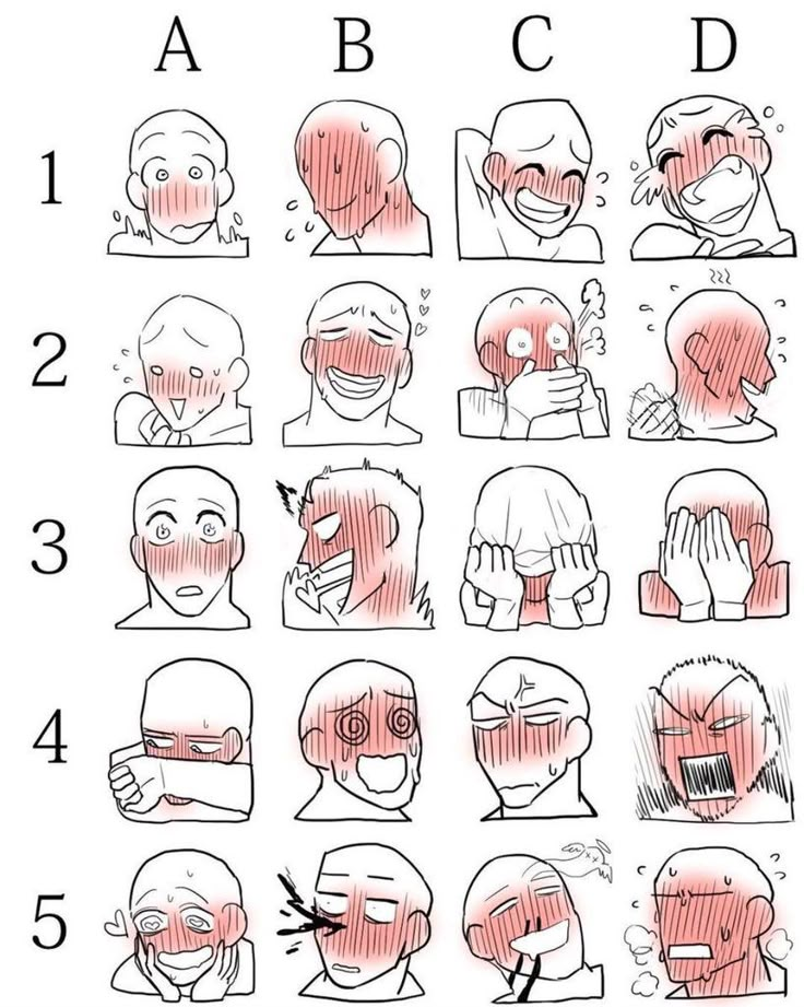 the steps to drawing an anime character's face and head with different facial expressions