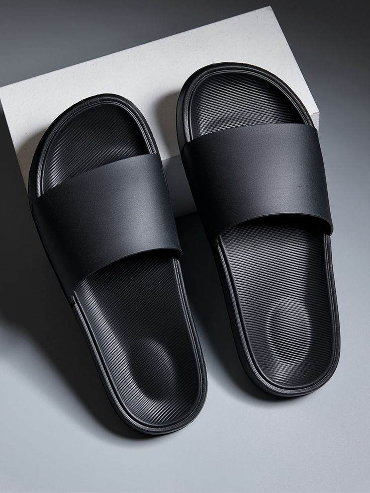 Black     Plain Slides    Men Shoes Sandal Selop Pria, Palm Slippers For Guys, Men’s Flip Flops, Men Slippers Outfit, Men Slides Outfit, Mens Sandals Fashion Style, Sandles Outfit, Nike Slides Men, Men Slippers Fashion