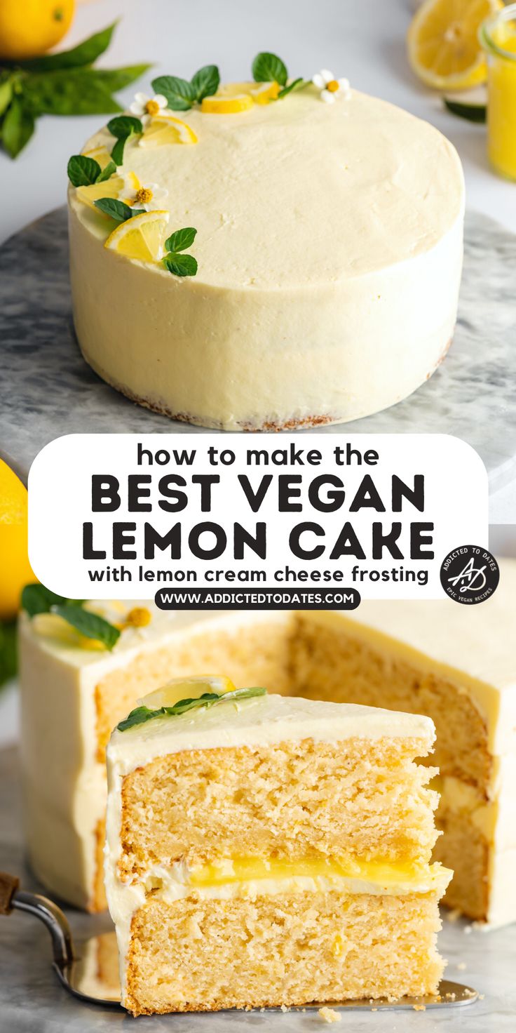 the best vegan lemon cake with lemon cream cheese frosting