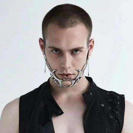 Party Prom Mechanical Alien Design Alien Lip Ring Face Jewelry Earrings Set Adjustable Men And Women Irregular Metal Face Decoration contains 1pc Face Decoration Size: One Size.  Color: Black. Cyberpunk Cosplay, Gothic Mask, Face Chain, Alien Face, Metal Mask, Punk Pins, Face Jewellery, Gothic Metal, Face Earrings