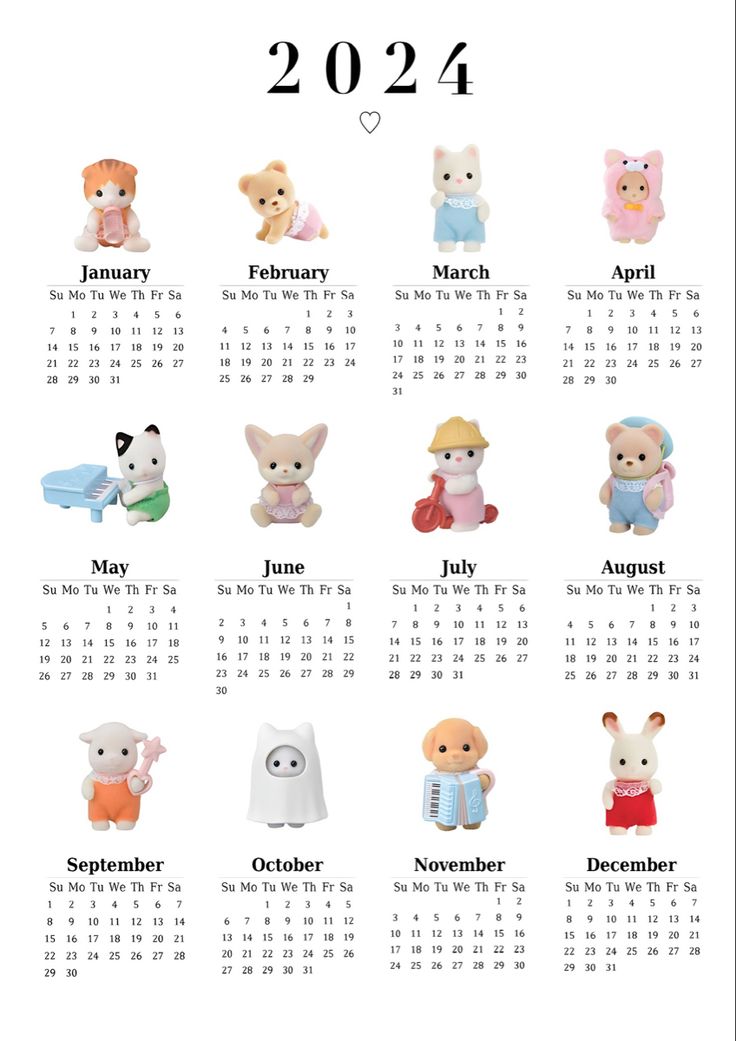 a calendar with teddy bears on it