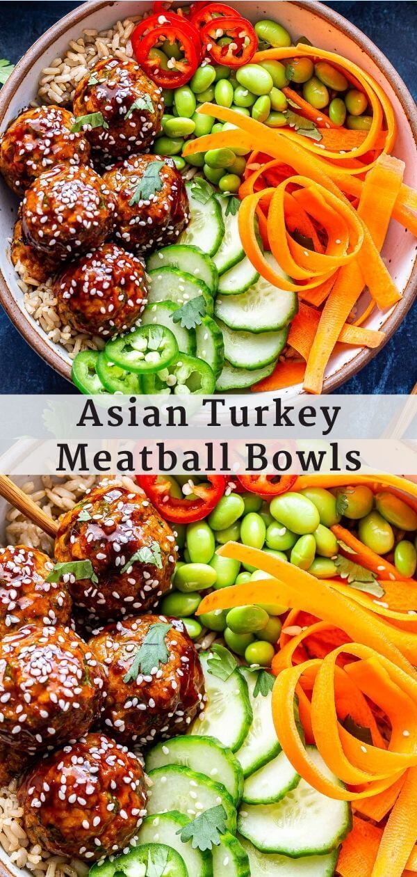 Asian Turkey Meatball Bowl, Bowl Dinners Healthy, Dinner Full Of Veggies, Healthy No Red Meat Meals, Dinner With Fresh Veggies, Healthy Family Meals Crockpot, Asian Inspired Rice Bowls, Healthy Filling Meals Dinner, Dairy Free Pot Luck Recipes