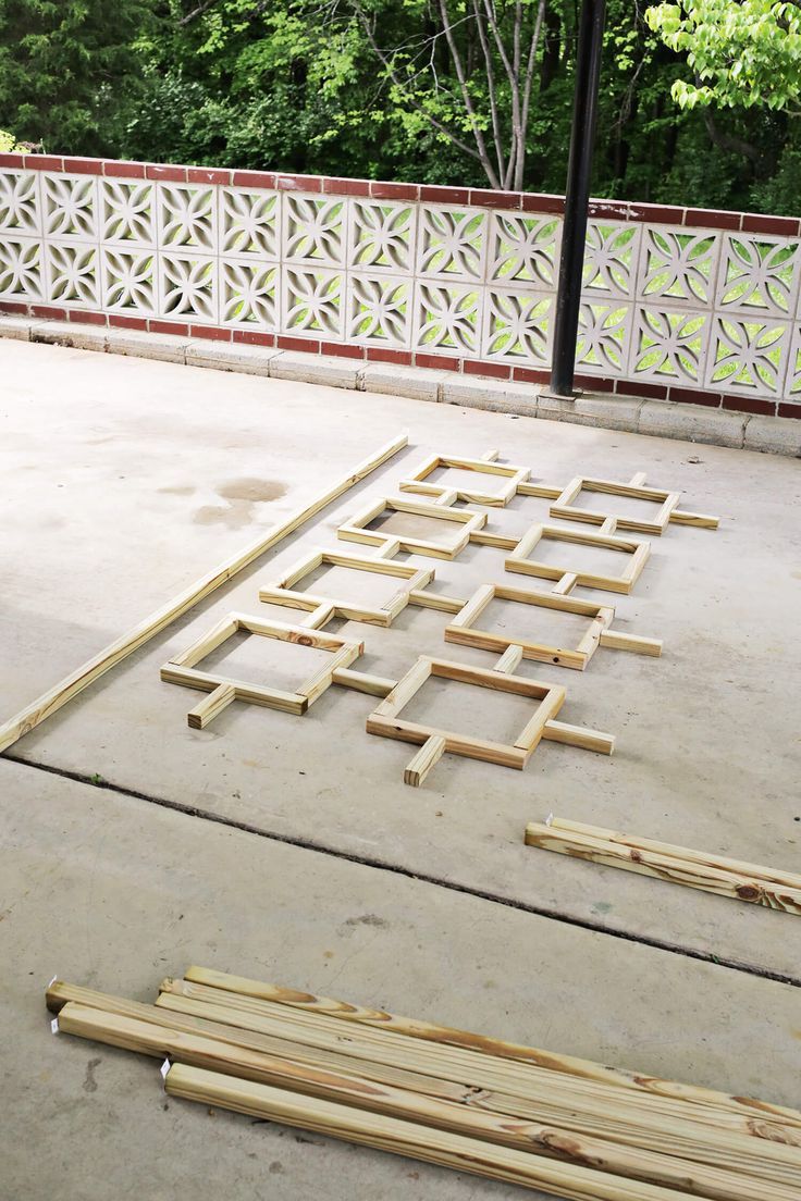 some wooden planks are laying on the ground