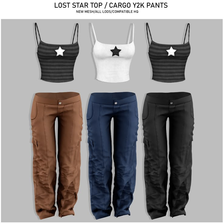 four different colored pants with stars on them