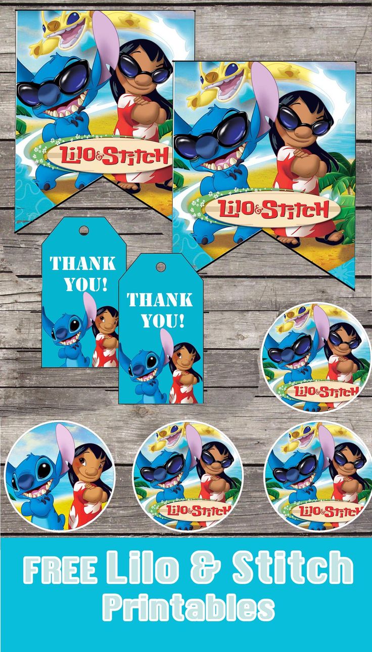 lilo and stitch birthday party package with free printable tags, thank you for your little