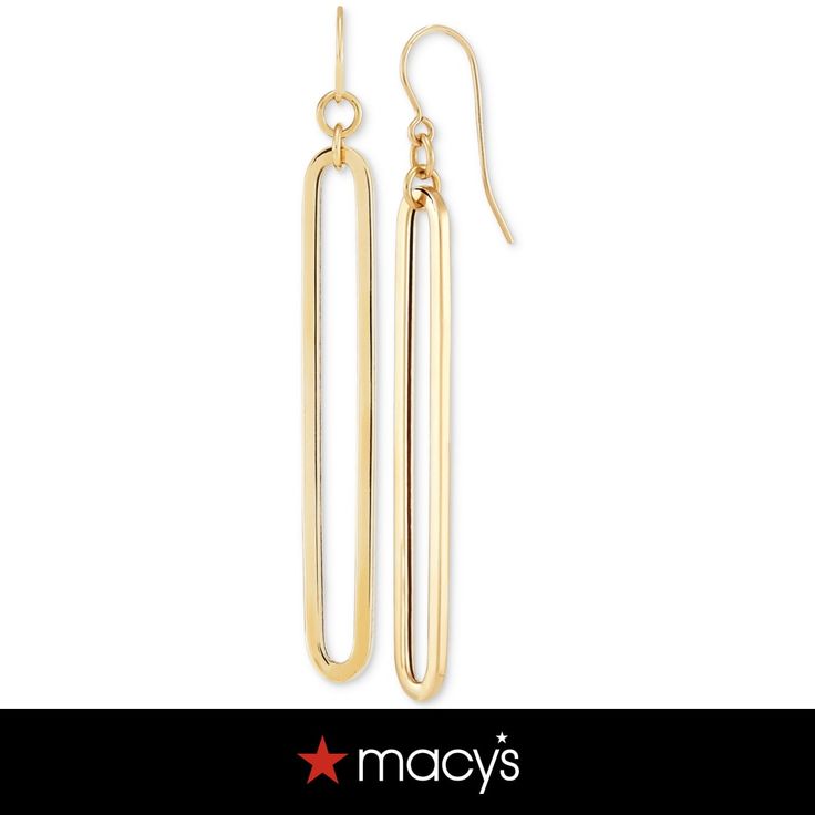 in stock Macy's 14k Gold Dangle Earrings, Elegant Pierced Earrings From Macy's, Elegant Oblong Earrings, Macy's Elegant Yellow Gold Earrings, 14k Gold Oblong Earrings For Gift, 14k Gold Oblong Earrings As Gift, Modern Macy's Jewelry With Polished Finish, Modern Gold Earrings From Macy's, Gold Oblong Earrings For Formal Occasions