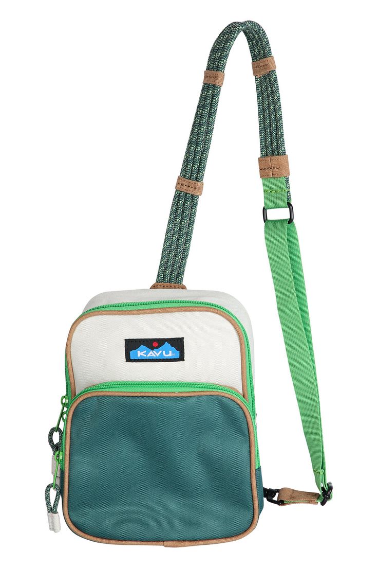 KAVU has been a leader in the sling bag game for decades. This year we are happy to introduce the Pescadero Sling. While smaller in size it does not lack in functionality and pizazz. Constructed with KAVU rope bag shoulder strap that can be worn on either shoulder, this bag is KAVU Day approved. Semi padded mini sling pack rucksack, one adjustable webbing / rope shoulder strap with metal spring hook hardware that can switch to be worn on wearers right or left shoulder, main compartment with two- Small Sling Bags, Egypt Trip, Bag Packs, Kavu Rope Bag, Small Sling Bag, Rope Sandals, Bags Game, Clothing Diy, Sling Pack