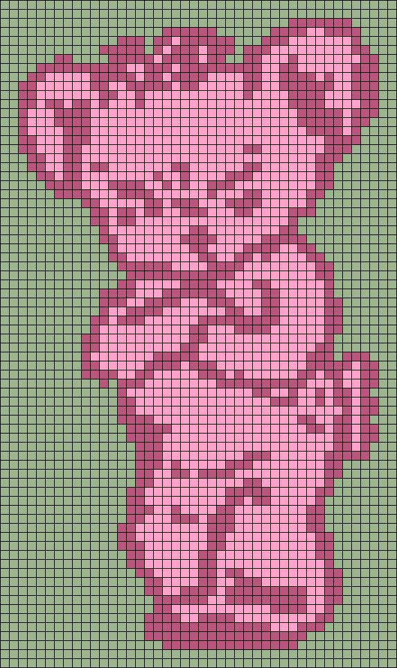 a cross stitch pattern with a pink teddy bear