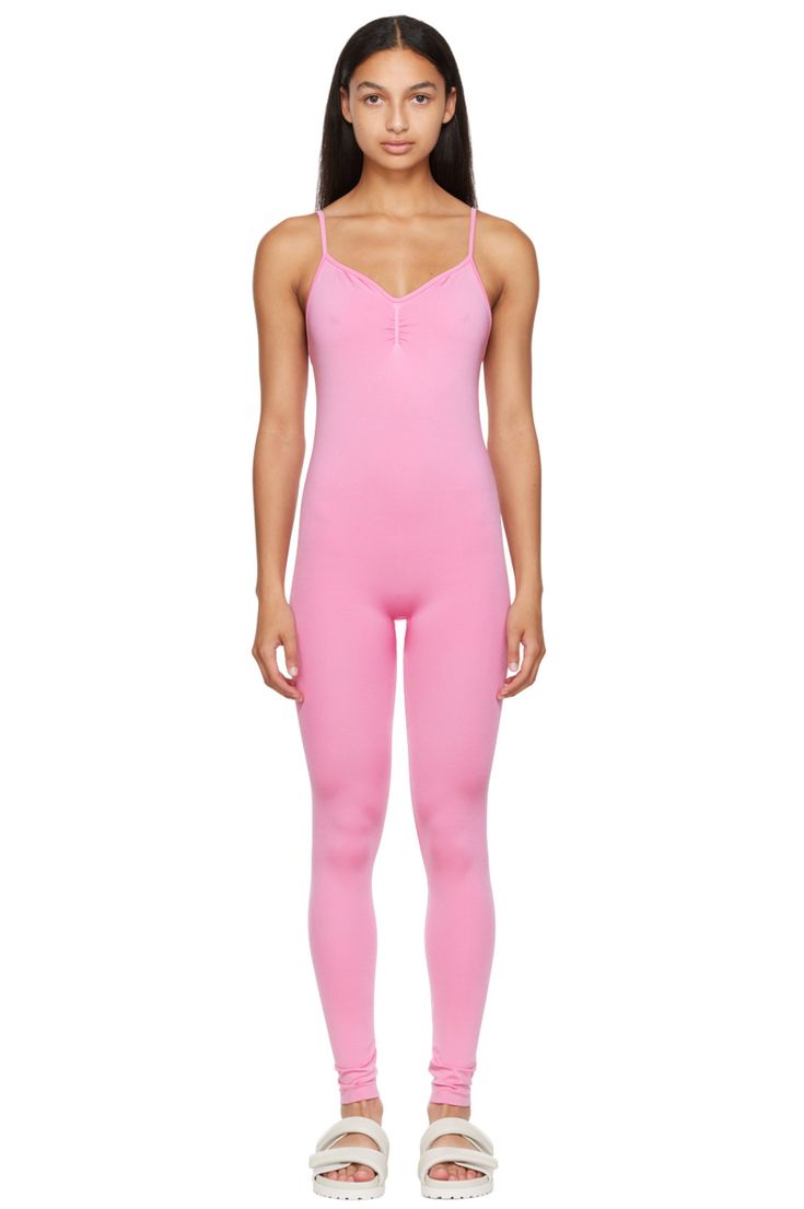 Prism²: Pink Balanced Unitard | SSENSE Fitted Elastane Activewear For Loungewear, Spring Workout Fitted Bodysuit, High Stretch Unitard For Spring Loungewear, Compressive Elastane Unitard, Summer Stretch Elastane Unitard, Seamless High Stretch Unitard For Athleisure, Seamless High-stretch Unitard For Athleisure, Sleeveless Fitted Unitard For Athleisure, Fitted Sleeveless Athleisure Unitard