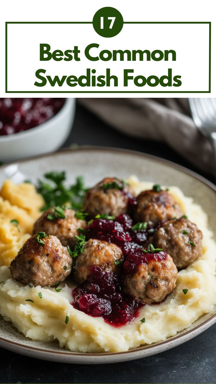 A plate featuring traditional Swedish meatballs served with lingonberry sauce and creamy mashed potatoes. Swedish Thanksgiving Recipes, Swedish Side Dishes, Sweden Recipes Traditional, Swedish Smorgasbord Ideas, Sweden Food Swedish Recipes, Danish Recipes Traditional, Swedish Recipes Traditional, Sweden Recipes, Swedish Meals