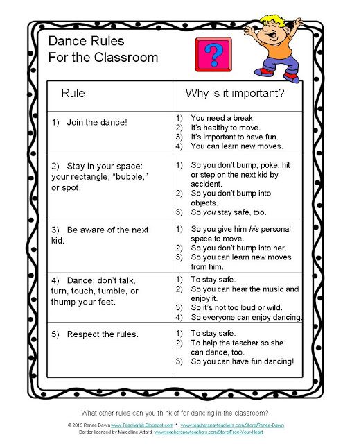 the dance rules for the classroom are shown in this printable activity sheet, which includes instructions