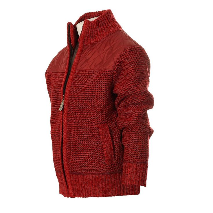 100% Polyester,Full Zipper Cardigan Sweater,Ribbed Stand-Collar, Cuffs, and Bottom Hem,Woven Quilted Yoke,Two Front Pockets,Features a Warm Very Soft Brushed Checkered Fleece Lining of body and sleeves.,Machine Washable;,Lightweight Knitted Construction,Machine wash warm delicate cycle, Dry low temperature,***PLEASE refer to size chart measurements and choose suitable size before placing order Red Knit Sweater Coat For Winter, Red Knitted Sweater Coat For Winter, Warm Red Sweater For Fall, Cozy Warm Red Outerwear, Red Wool Knitted Outerwear, Knit Red Outerwear For Cold Weather, Winter Solid Knit Cardigan, Cozy Red Knitted Outerwear, Red Knit Outerwear For Cold Weather