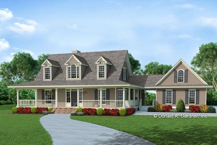 this is an artist's rendering of a house in the country style with porches