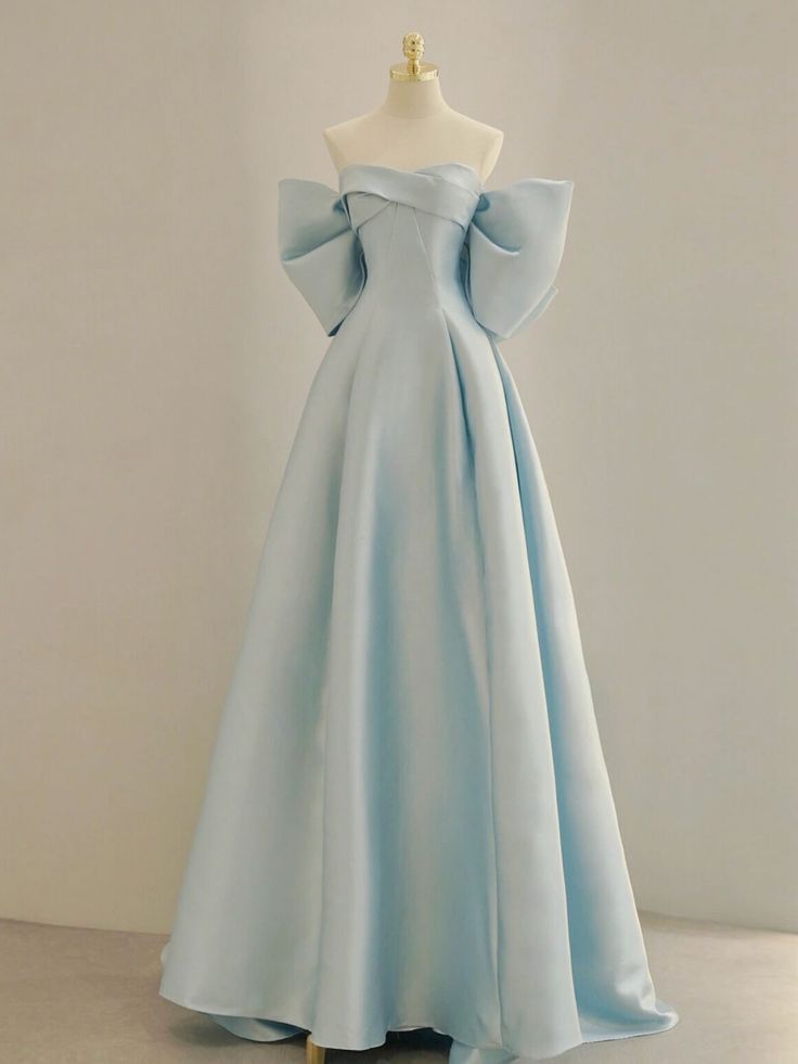 Blue A-Line Satin Long Prom Dresses, Blue Satin Evening Dresses Paris Dresses Aesthetic, Cinderella Inspired Prom Dress, Cinderella Aesthetic Outfit, Light Blue Formal Dress, Satin Long Prom Dress, Gaun Koktail, Simple Prom Dress Long, 파티 드레스, Satin Evening Dresses