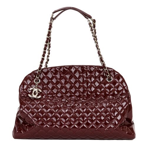 Chanel xxl burgundy patent leather mademoiselle bag with silver tone hardware. Collection 2011. Shoulder drop 8". Comes with hologram and generic dust cover. Vintage Chanel Clothing, Aesthetic Bag, Vintage Chanel Bag, Statement Handbag, Chanel Outfit, Patent Leather Bag, Aesthetic Edits, Cali Girl, Fall Essentials