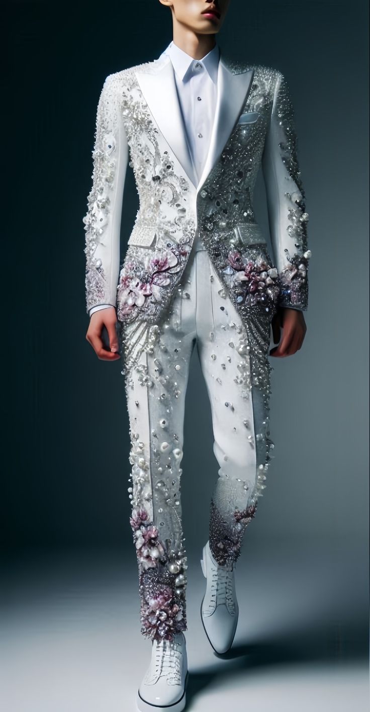 Men’s Couture Suits, Suit With Stars Men, Celestial Tuxedo, Celestial Outfit Male, Futuristic Royalty Fashion, Prince Clothes, Bollywood Dress, Designer Suits For Men, Fashion Illustration Dresses