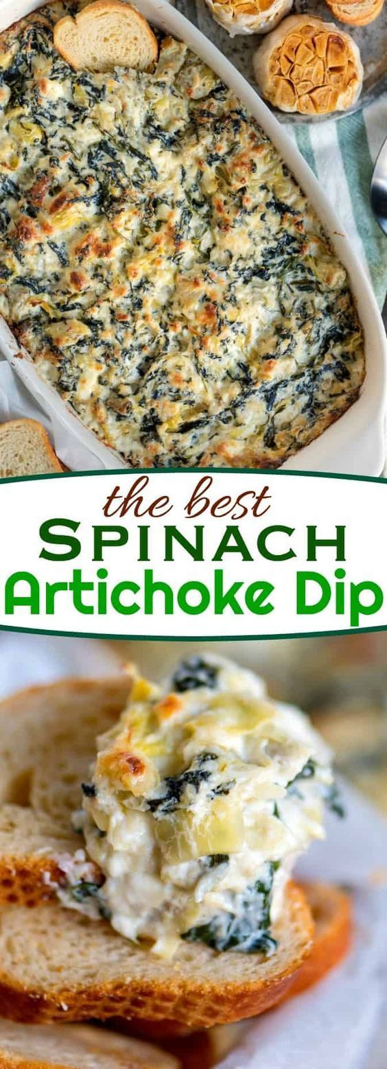 spinach artichoke dip in a casserole dish with crackers on the side