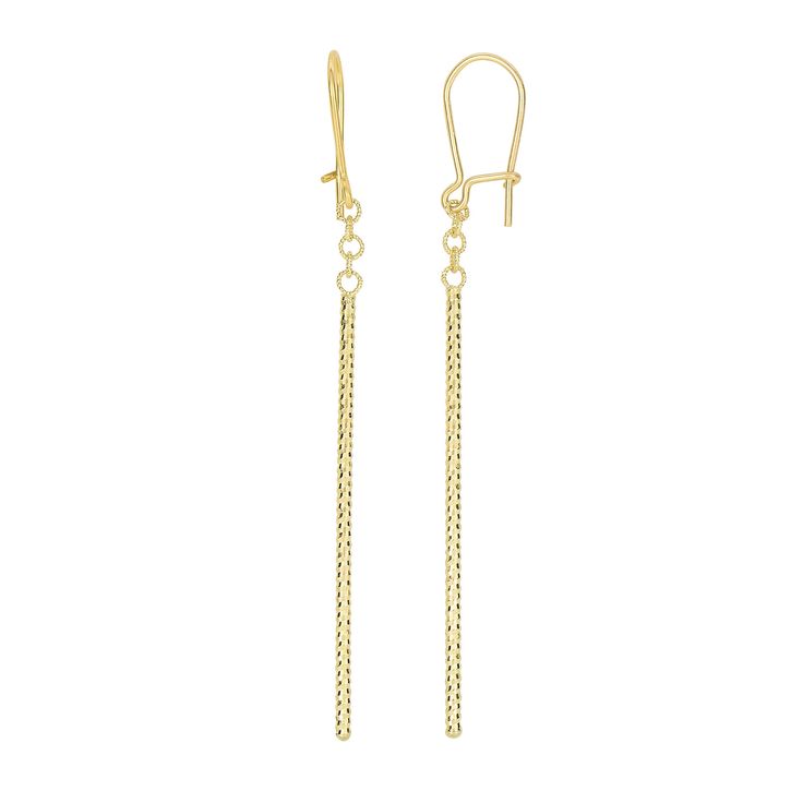 Hey, wanna frame your face with style? Explore the Drop Earrings collection, meticulously crafted with solid 14K gold for durability and a lustrous finish. Whether you prefer subtle elegance or bold statements, our Drop Earrings collection is designed to dazzle. Find your perfect pair and let your ears steal the spotlight! Plus, enjoy free shipping on orders over $75, making it easier than ever to invest in quality jewelry. Bar Fancy, Royal Chain, Long Drop Earrings, Bar Earrings, Gold Earrings Dangle, Diamond Cut, Designer Earrings, Gold Material, Jewelry Stores