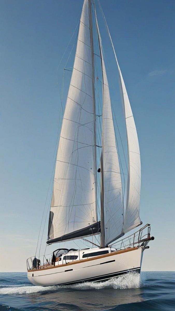 a sailboat with white sails in the ocean