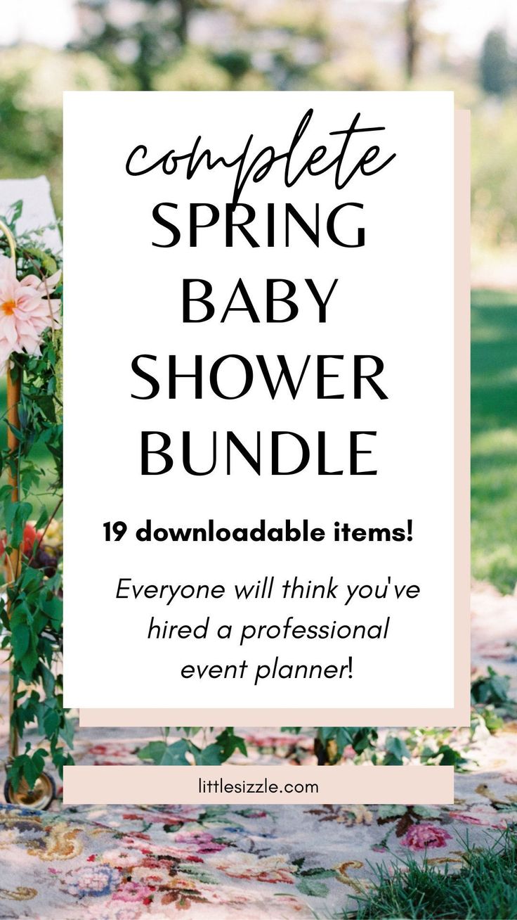 the complete spring baby shower bundle is shown with text overlaying it and flowers